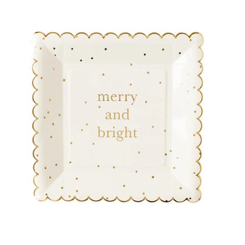 Golden Holiday Merry & Bright Scallop Square 8" Plate