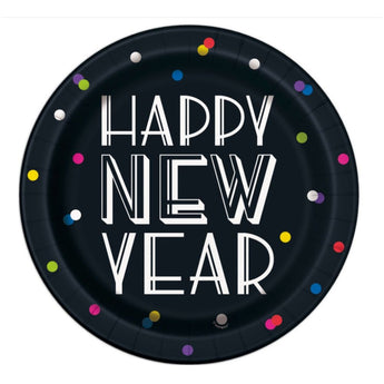 Neon Dots New Years Round 9" Dinner Plate