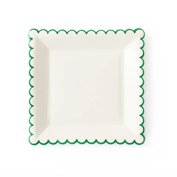 Green Edge Scallop Square 9" Plate