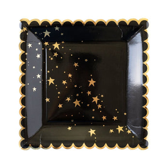 Gold Stars Black Scalloped 9" Plate