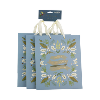 Blue Merry Christmas Gift Bag Set