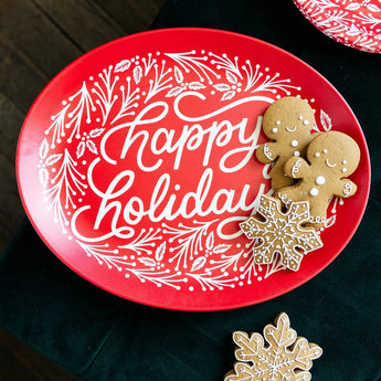 Happy Holidays Oval Bamboo Tray