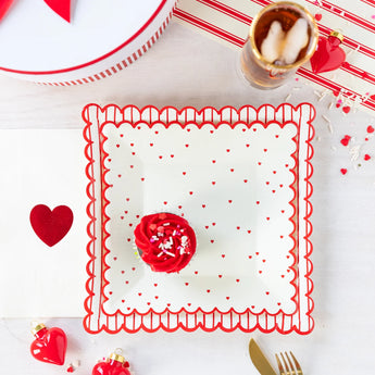 Valentine Red Scattered Heart Scalloped Plate