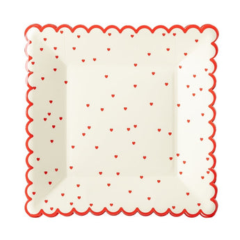 Valentine Red Scattered Heart Scalloped Plate